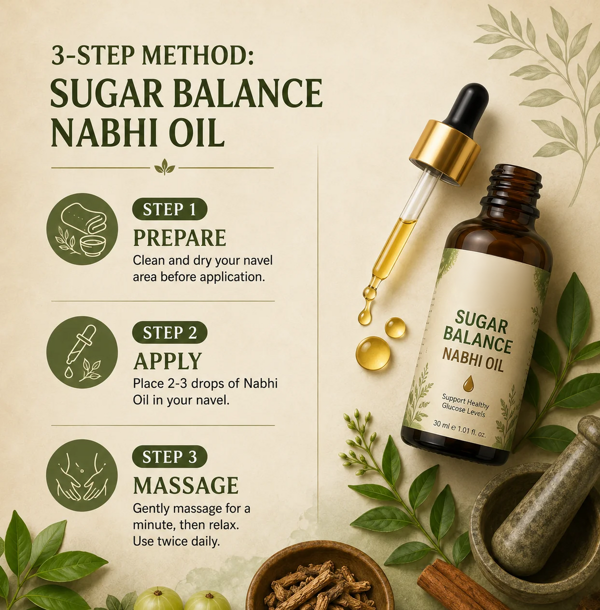 Sugar Balance Nabhi Oil | Herbal Belly Button Oil - 30ml [Buy 1 Get 1 Free]