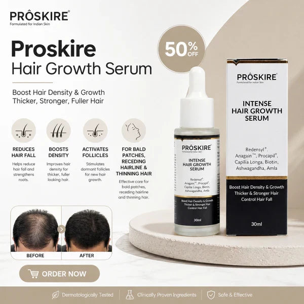Proskire Hair Growth Serum – Reduces Hair Fall, Boosts Hair Density [Buy 1 Get 1 Free]