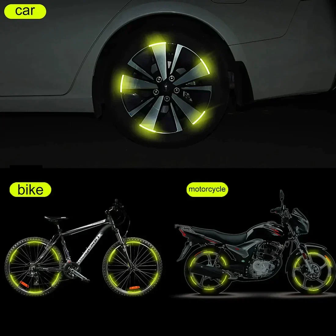 Car & Bike Wheel Hub Reflective Luminous Stickers