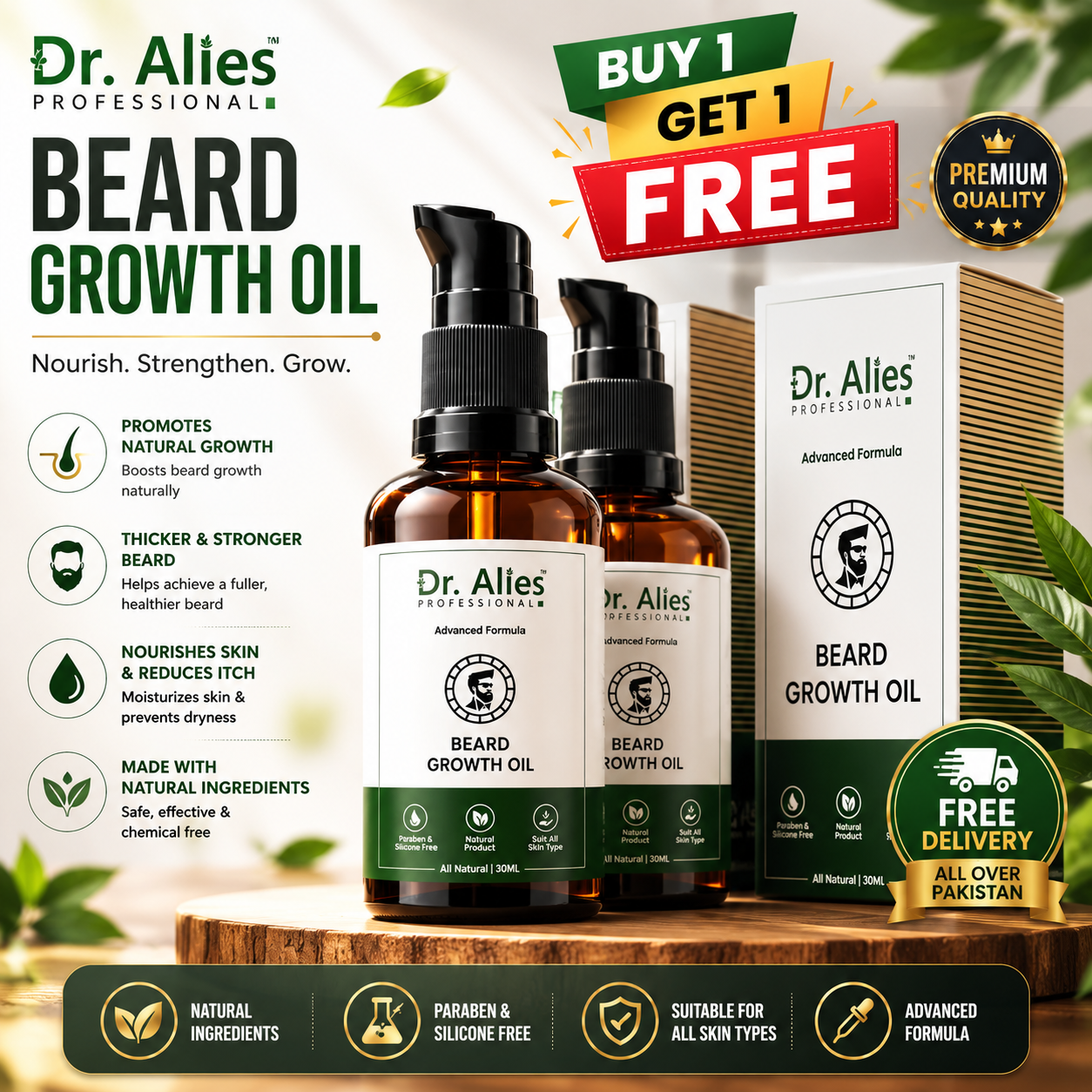 Dr Alies Professional Advanced Beard Growth Oil for Men (30ML) | Buy 1 Get 1 Free