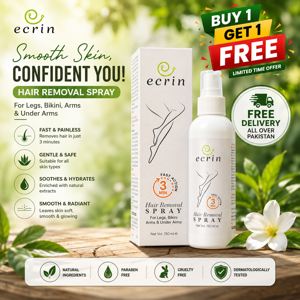 Ecrin Hair Removal Foaming Spray (for men & women) - Buy 1 Get 1 Free