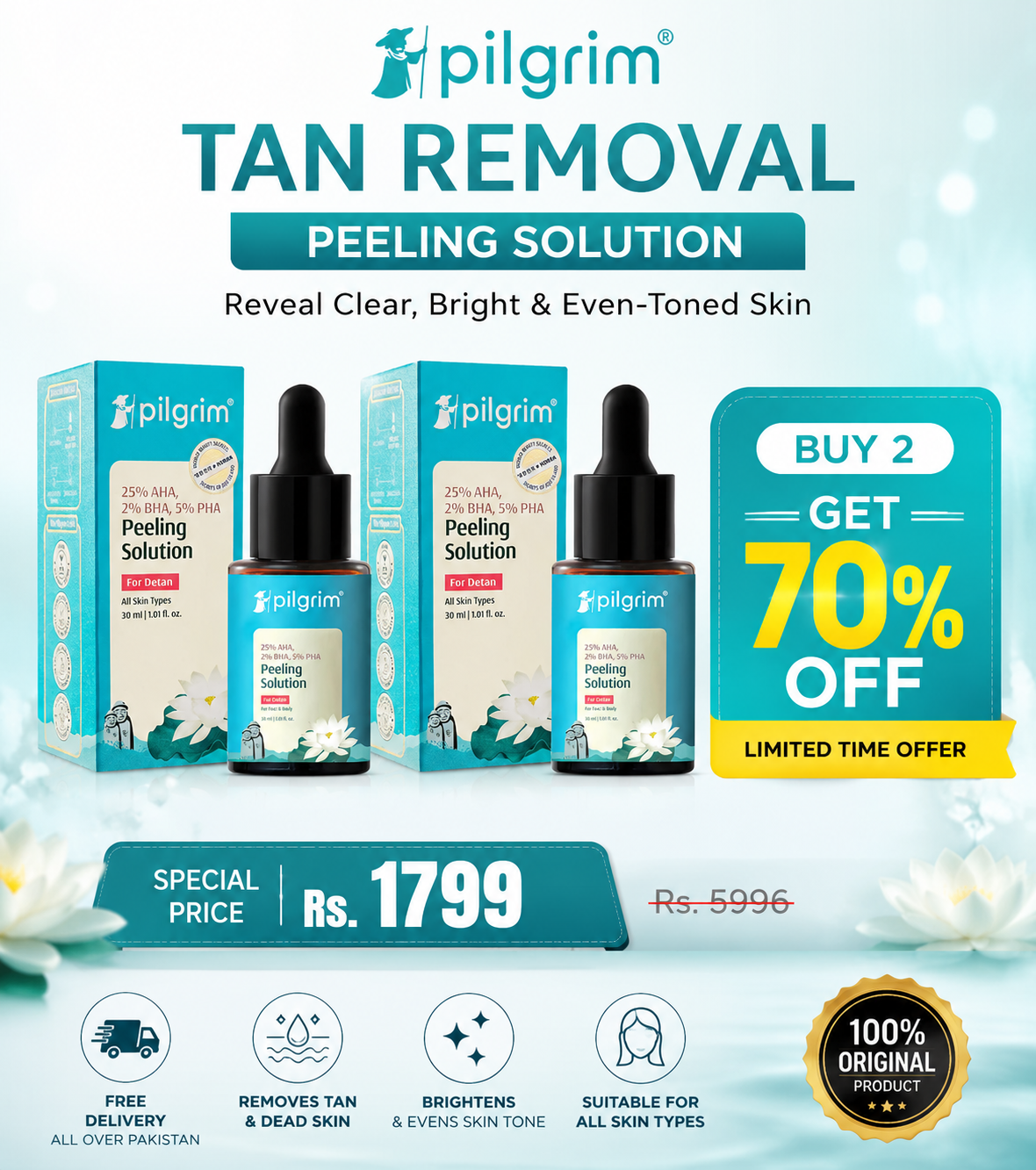 Pilgrim Serum | Peeling Solution for tan removal – 60ml | Free Delivery