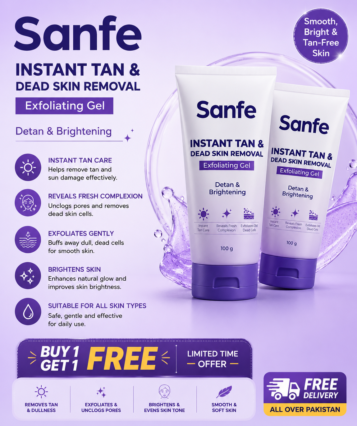 Sanfe Body Exfoliating Gel for Smooth Radiant Skin | Buy 1 Get 1 Free
