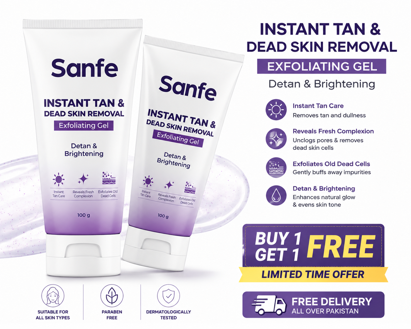 Sanfe Body Exfoliating Gel for Smooth Radiant Skin | Buy 1 Get 1 Free