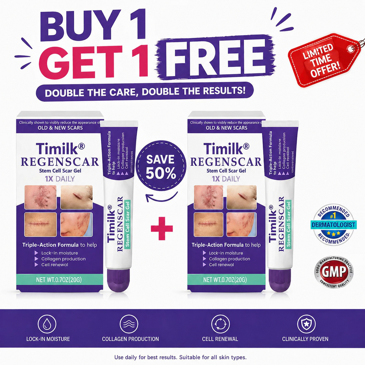 ReGenScar Stem Cell Repair Gel (Visible Scar Improvement in 7 Days) (Buy 1 Get 1 Free)