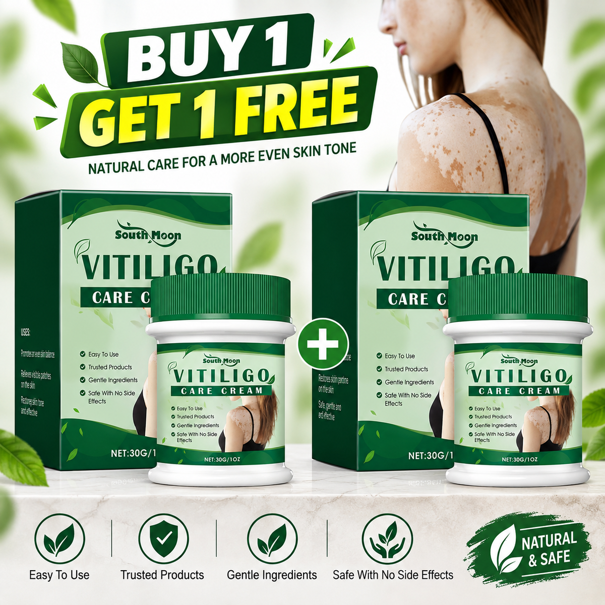 Vitiligo Herbal Aloe Vera & Mint Care Cream [ Buy 1 Get 1 Free ]