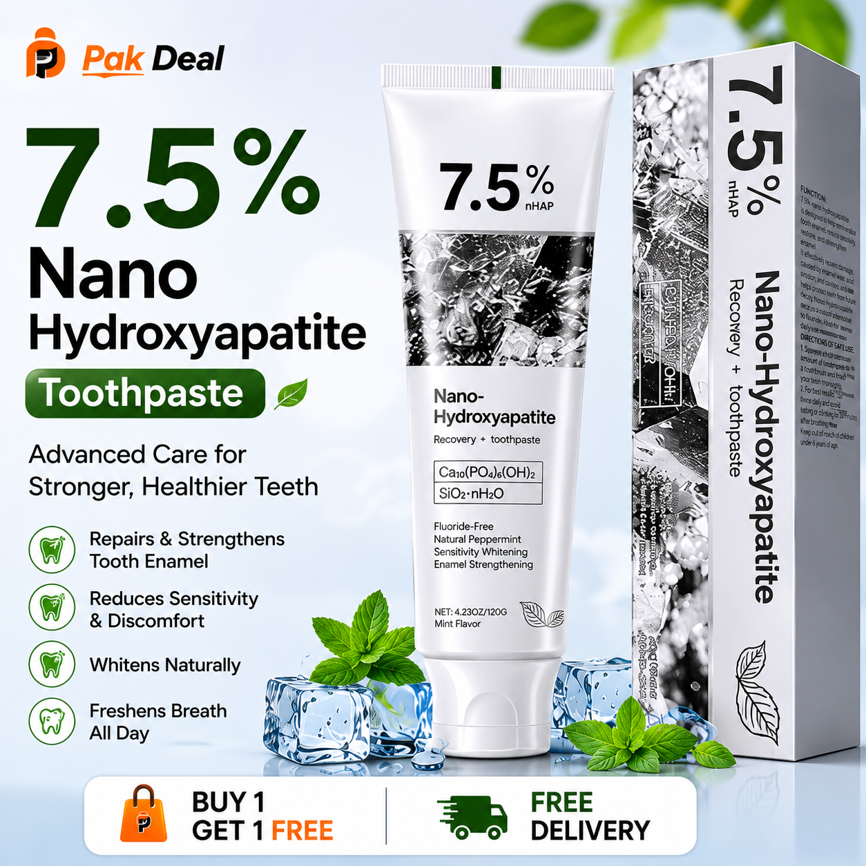 7.5% Nano Hydroxyapatite Toothpaste | Teeth Whitening Formula